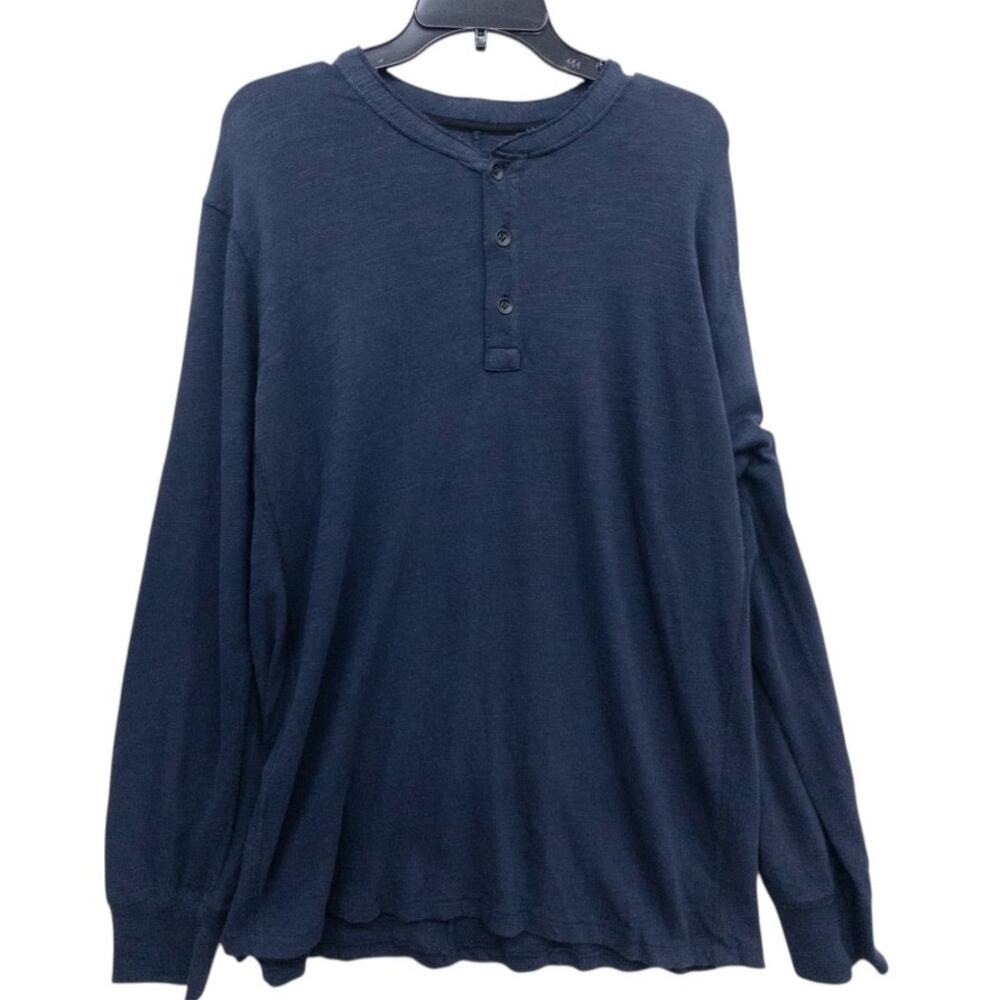 Rag & Bone Henley Men's XL Navy Blue Long Sleeve Distressed Thermal Cotton